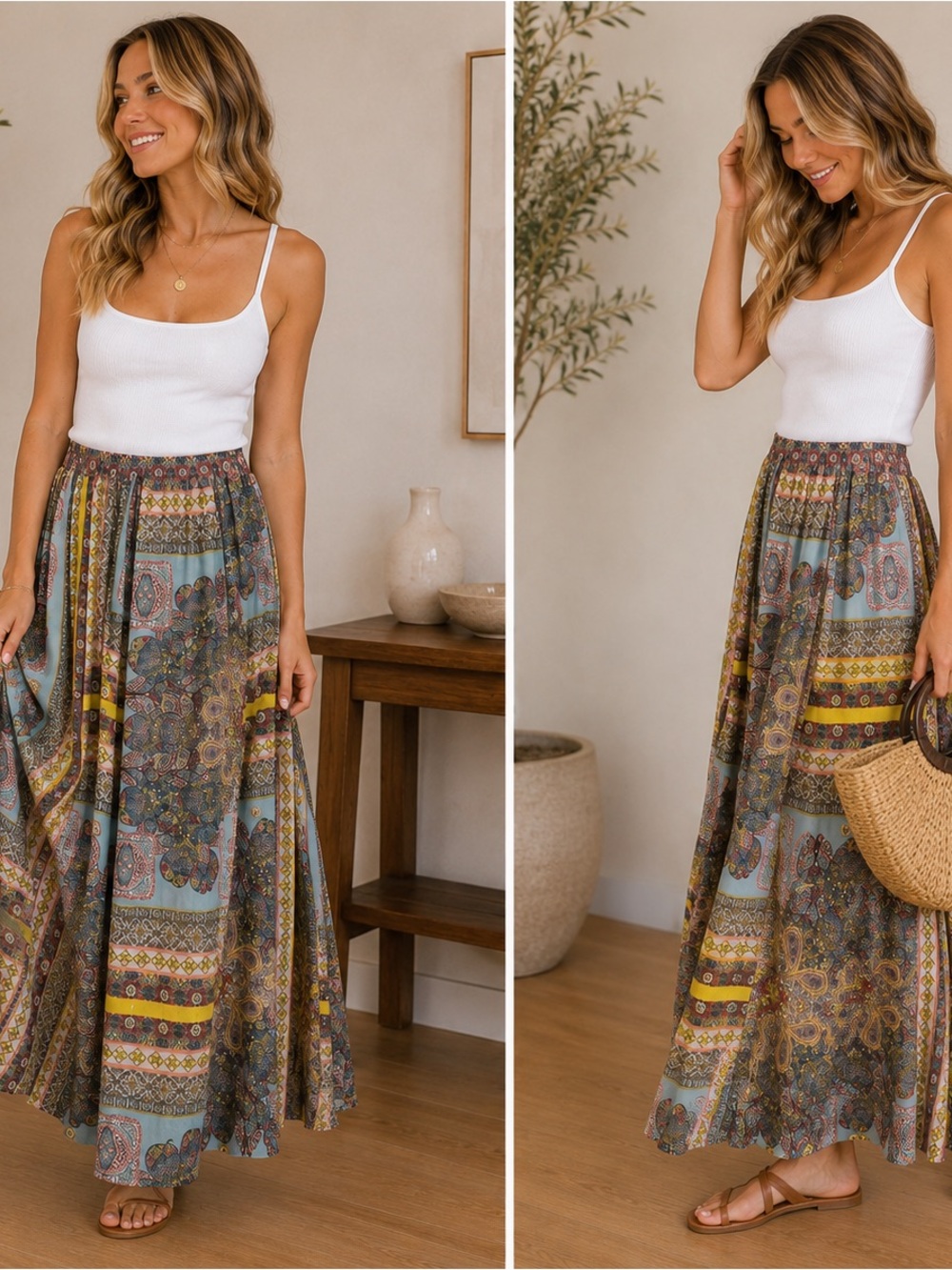 Bohemian Patchwork Maxi Skirt - Multicolor